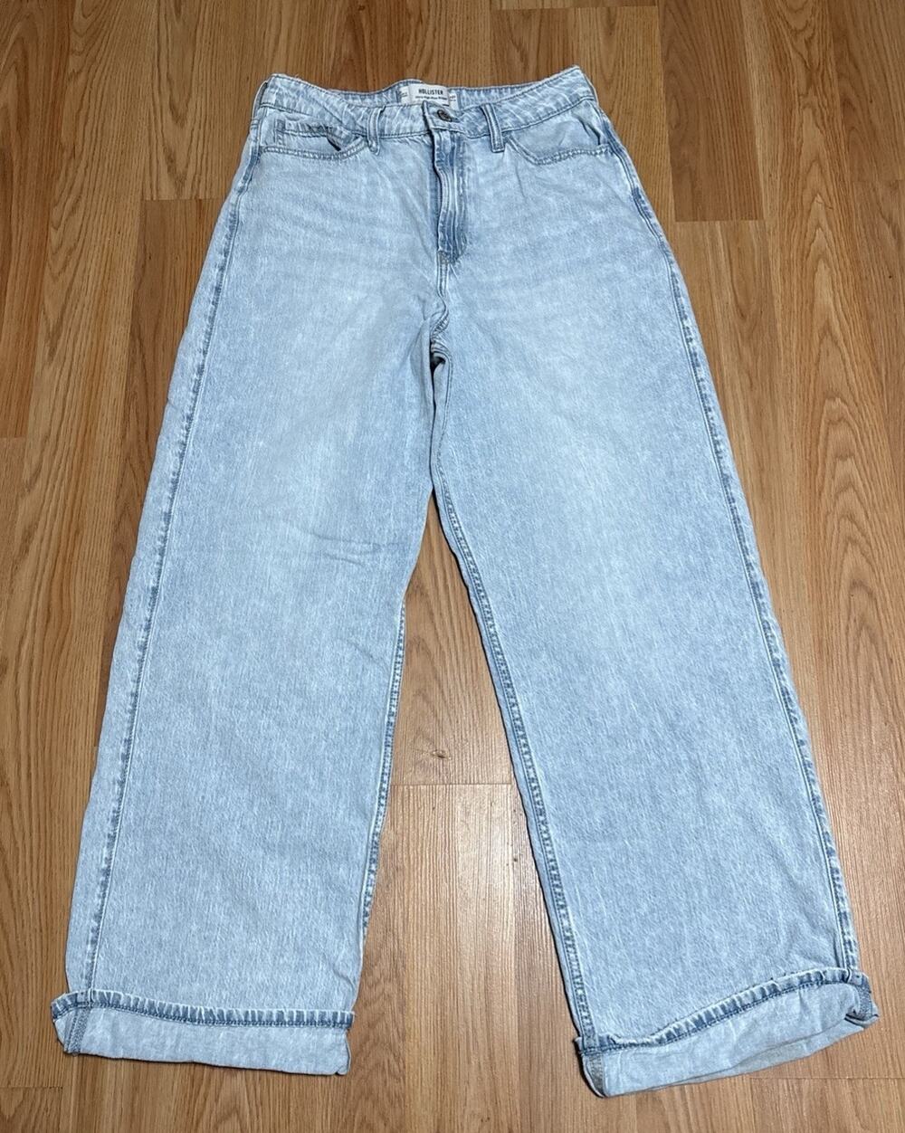 Hollister Ultra High Rise Baggy Jeans Womens 8R W29 Light Wash Blue Wide Leg